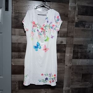 Floral White Dress with Multicolor Butterfly Accents